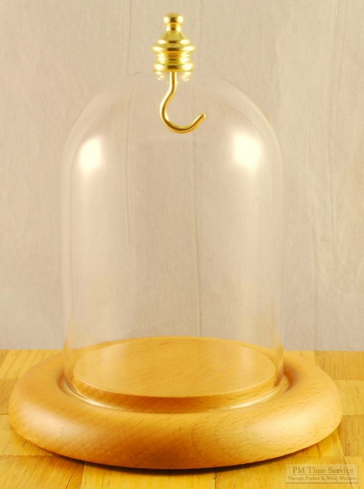 Glass Dome With A Top Brass Pocket Watch Hook In Various Base Finishes