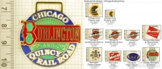 Chicago railroad decorative fobs, various designs with strap, key chain, & watch chain options