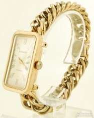 Baroness 17J ladies' wrist watch, rectangular YBM case, YBM double-curb link bracelet-style band