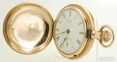 Waltham 18S 11J LS grade No. 3 pocket watch #4908857, heavy YGF HC with horse engravings