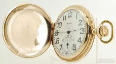 Elgin 16S 19J LS adj. 5p B.W. Raymond grade 371 pocket watch #17133199, attractive YGF engraved HC