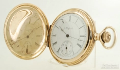 Elgin 16S 17J adj. grade 155 pocket watch #6462907, compact YGF HC with 3/4 art nouveau engravings