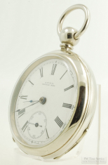 Waltham 18S 7J key wind pocket watch #7055934, smooth polish WBM HB&B case with a short pendant
