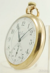 Illinois 16S 21J LS adj. 3p Santa Fe Special grade 806 pocket watch #3500396, elegant YGF SB&B case