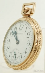 Waltham 16S 23J LS adj. 5p Vanguard pocket watch #23177509, YGF engraved case, Montgomery-style dial