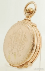 Leon Sichel, Chaux-de-Fonds (1850-1885) 47mm 21J LS pocket watch, 14k gold box-hinge drum-style HC