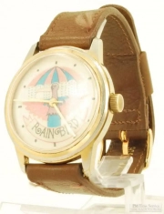 Rain Bird 7J wrist watch, yellow gold plate & SS round water resistant case