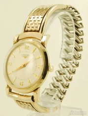 Longines 17J grade 23ZS wrist watch #9440380, YGF round case with fancy faceted extended lugs