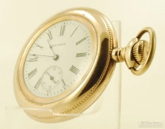 Waltham 6S/12S 11J HCM grade W pocket watch #6092177, thin-model YGF SB&B case with bead-edge bezels