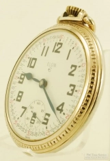 Elgin (Swiss) 16S 17J grade 324 pocket watch #64316445, thin-model YGF case, Montgomery-style dial