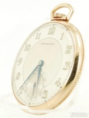 Hamilton 10S 17J adj. 3p grade 917 pocket watch #X76535, thin-model "Cole" YGF case, box & carton