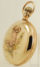 Aurora 18S 15J LS pocket watch #141551, incredible YGF multi-color HC with unique elaborate designs