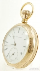 Elgin 16S 15J LS adj. grade 85 pocket watch #700731, elaborate fully engraved YGF HB&B case