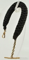 8" braided black ribbon straight style pocket watch chain with a YGF fancy t-bar