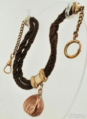 13.5" double strand remembrance hair straight-style pocket watch chain w/ copper-toned hazelnut fob