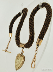 16" remembrance hair straight-style pocket watch chain with YGF t-bar & heart-shaped locket