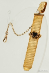 4" YGF mesh ribbon-style pocket watch chain with a fancy pocket or belt clip finding