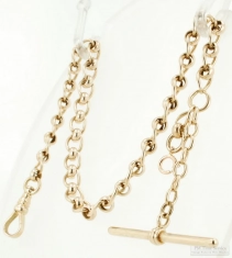 12" 14k elaborate fancy link Albert-style pocket watch chain, large t-bar finding, approx. 12.7dwt