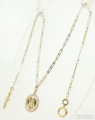 15" 14k yellow gold & platinum fancy link straight-style pocket watch chain, 14k & enamel FOE fob