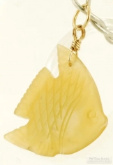 Carved semi-opaque light yellow stone angelfish pocket watch chain fob