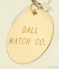 Round YGF disk pocket watch chain fob engraved with "Ball Watch Co."