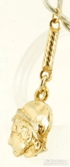 YBM face in profile engraved pocket watch chain fob, YBM cylinder accent with twisted-design finish