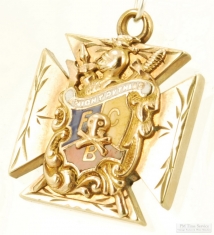 YGF & enamel cross pattée-shaped Knights of Pythias pocket watch chain fob