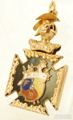 YGF & enamel articulated cross pattée-shaped Knights of Pythias pocket watch chain fob