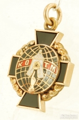 YGF, stone & enamel elaborate cross pattée-shaped Knights of the Maccabees (KOTM) watch chain fob