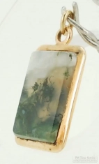 14k yellow gold & moss agate rectangular pocket watch chain fob with inscribed back