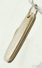 Dress-sized WBM & SS vintage pocket knife watch chain fob, elegant engraved plates, single blade