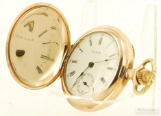 Elgin OS 11J grade 113 ladies' pocket watch #3176271, YGF fully engraved HC with butterfly design