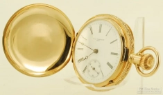 Ch. F. Tissot & Son 40mm 16J LS ladies' pocket watch #75595, heavy 14k gold fully engraved HC