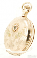 Waltham OS 7J grade No. 60 ladies' pocket watch #7040491, lovely multi-colored gold filled HC