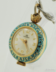 Bucherer 6-OS 17J adj. 3p ladies' pocket watch, lovely engraved YBM & light blue enamel pendant case