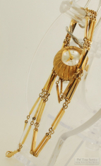 Delrio 17J ladies' pendant watch, YBM ball-shaped engraved pendant case, YBM mixed-link necklace