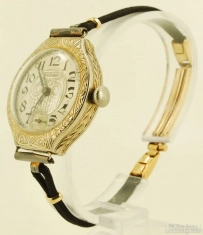 Waltham 15J adj. Sapphire ladies' wrist watch #26996275,  gilded 14k white gold hinged case