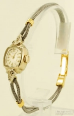 Benrus 17J grade GL2F ladies' wrist watch, lovely 2-tone YGF & WGF square case with fancy lugs