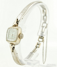 Hamilton 17J grade 780 ladies' wrist watch, elegant WGF & SS square case, fancy glass crystal