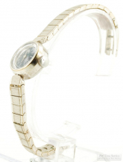 Revue 17J grade 8D ladies' wrist watch, elegant round YBM & SS case, dark blue metal dial