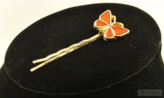 YGP & enamel butterfly hair bobby pin, butterfly with a translucent red-orange enamel finish