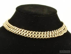 Heavy 15" double-strand YBM curb-link choker, heavy smooth polish trapezoid-shaped finials