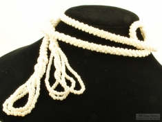 58.5" glass seed pearl strand necklace, 3 loops of glass pearl tassels at ends