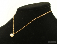 YGF & pearl pendant with 15" delicate small round YGF link chain necklace, small spring ring clasp