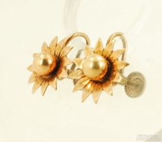 Vintage Bal-Ron YGF sunflower-design screw-back earrings, raised center smooth polish spheres