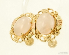 Vintage YGP & rose quartz filigree screw-back earrings, fan-shaped YGP & RGP accents