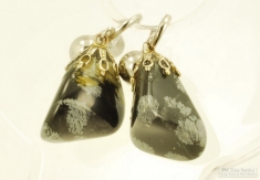 Vintage WBM & snowflake obsidian solitaire-style screw-back earrings with filigree settings