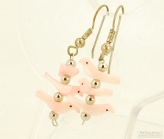 Vintage WBM spheres & rose quartz 3 birds fishhook earrings