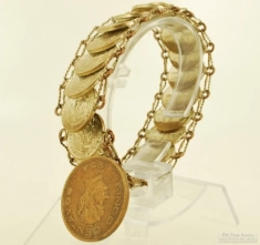 Vintage 7" silver-plated copper 1 Centavos Mexican coin bracelet with a 5 Centavos medallion