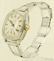 Elgin 7J grade 485 wrist watch #32358630, heavy square WBM chrome case with slightly flared sides